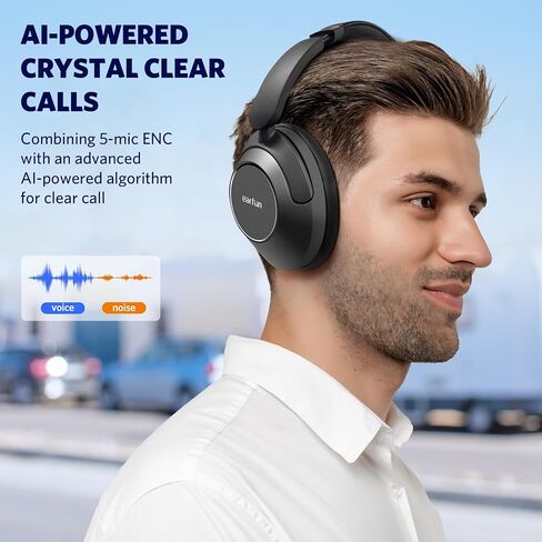 EarFun Wave Pro Active Noise Canceling Headphones, Wireless Over Ear Bluetooth Headphones, LDAC Hi-Res Sound, 5 Mics AI Clear Call, 80H Playtime, Multipoint Connection, Comfort Fit, Custom EQ via App in Saudi Arabia