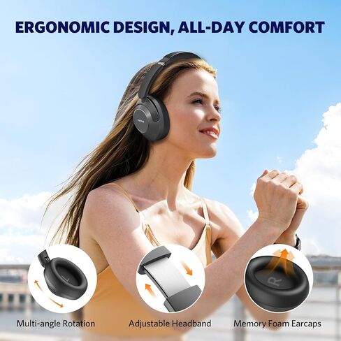 EarFun Wave Pro Active Noise Canceling Headphones, Wireless Over Ear Bluetooth Headphones, LDAC Hi-Res Sound, 5 Mics AI Clear Call, 80H Playtime, Multipoint Connection, Comfort Fit, Custom EQ via App in Saudi Arabia