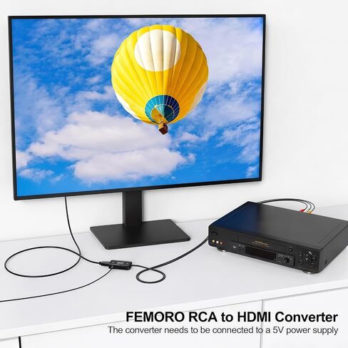 VCR to HDMI Converter, Red Yellow White AV RCA to HDMI Adapter 720P/1080P in Saudi Arabia