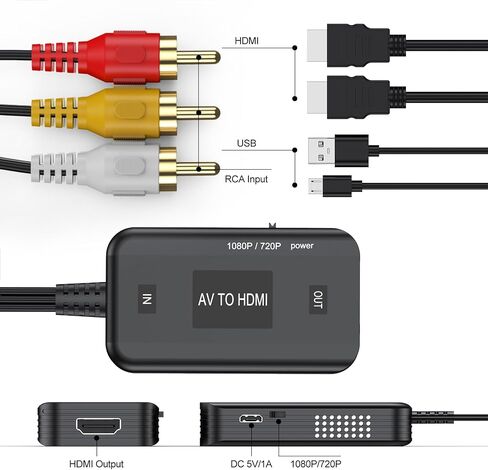 VCR to HDMI Converter, Red Yellow White AV RCA to HDMI Adapter 720P/1080P in Saudi Arabia