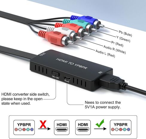 HDMI to Component Converter, HDMI to YPbPr Adapter Support 1080P/720p Compatible DVD, VCD, PS3/PS4, Xbox, Wii to New HD TV/Monitor. in Saudi Arabia