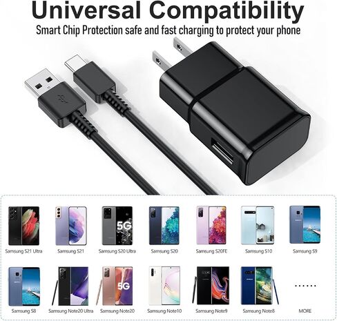 شاحن سامسونج جالاكسي S10/S9/S8 2 حزمة مع كابل USB-C 6FT أسود in Saudi Arabia