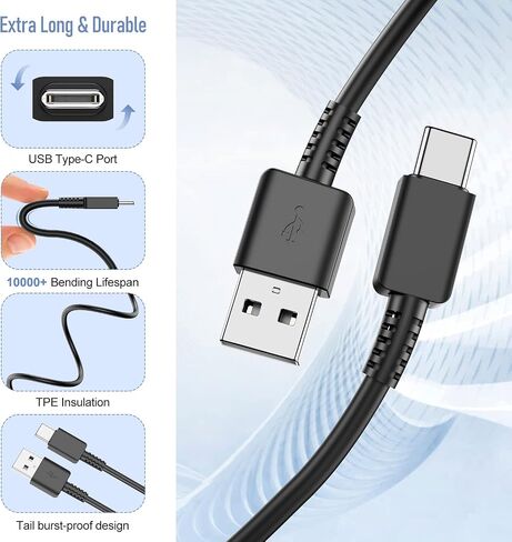 شاحن سامسونج جالاكسي S10/S9/S8 2 حزمة مع كابل USB-C 6FT أسود in Saudi Arabia