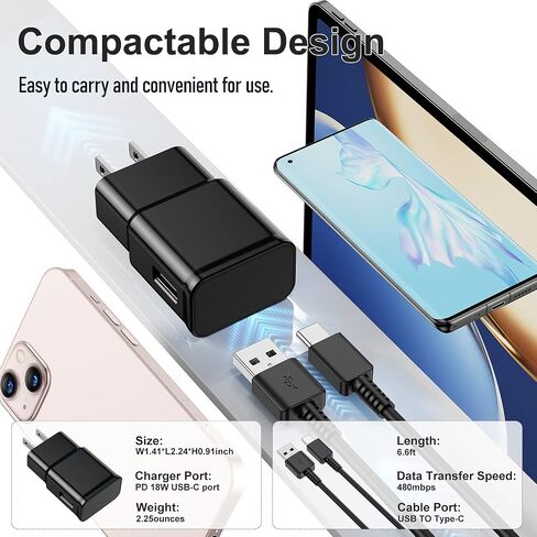 شاحن سامسونج جالاكسي S10/S9/S8 2 حزمة مع كابل USB-C 6FT أسود in Saudi Arabia
