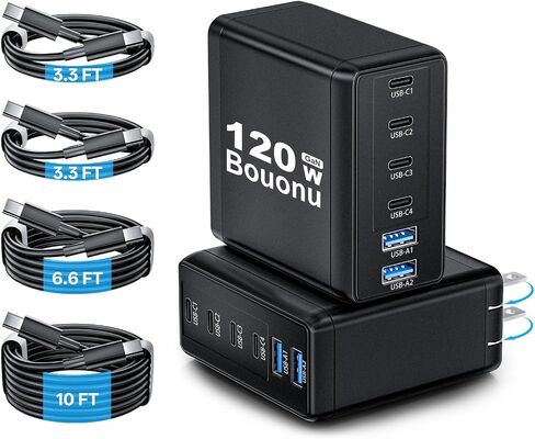 2 حزمة شاحن USB C مع 4 كابلات USB 120 وات GaN Type C سريع in Saudi Arabia