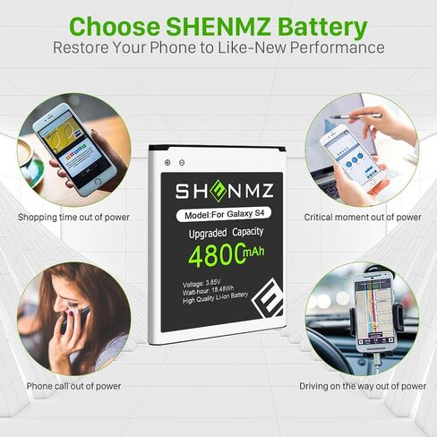 SHENMZ Galaxy S4 Battery,[Upgraded] 4800mAh Li-Polymer EB-B600BE Replacement Battery for Samsung Galaxy S4 EB-B600BE,AT&T I337,Verizon I545,Sprint L720,T-Mobile M919,R970,I9500,I9505 in Saudi Arabia
