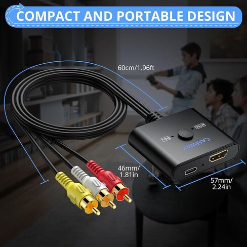 CAMWAY HDMI to RCA Converter for Fire Stick,Roku,Chromecast,Old TV with RCA in Saudi Arabia