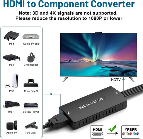 HDMI to Component Converter, YPbPr + R/L Audio Adapter Converter 1080P 5RGB Converter for Blu-ray DVD, STB, PC, Xbox, Roku, DVD Players in Saudi Arabia