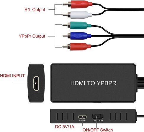 HDMI to Component Converter, YPbPr + R/L Audio Adapter Converter 1080P 5RGB Converter for Blu-ray DVD, STB, PC, Xbox, Roku, DVD Players in Saudi Arabia