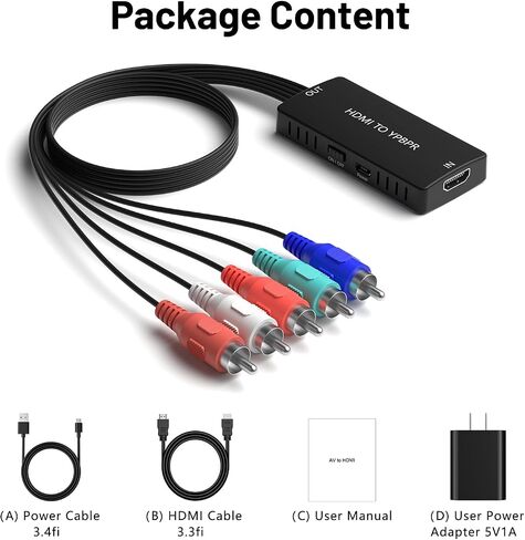 HDMI to Component Converter, YPbPr + R/L Audio Adapter Converter 1080P 5RGB Converter for Blu-ray DVD, STB, PC, Xbox, Roku, DVD Players in Saudi Arabia