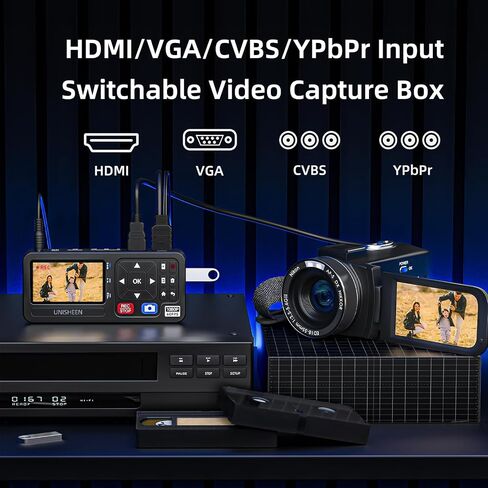 4K Capture Box-1080P 60FPS Video to Digital Converter 4K HDMI/CVBS/VGA/YPBPR Inputs Video Recorder Capture from VCR, DVD, VHS Tapes, Hi8, Camcorders, Gaming Systems in Saudi Arabia
