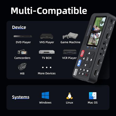 4K Capture Box-1080P 60FPS Video to Digital Converter 4K HDMI/CVBS/VGA/YPBPR Inputs Video Recorder Capture from VCR, DVD, VHS Tapes, Hi8, Camcorders, Gaming Systems in Saudi Arabia