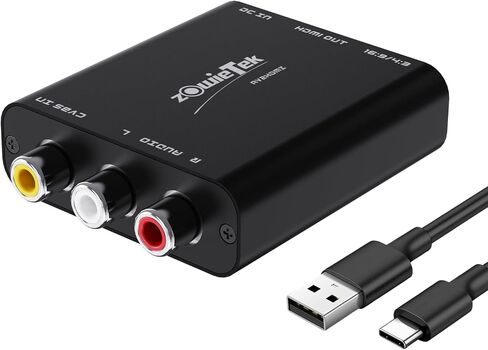 محول zowietek AV/RCA/CVBS إلى HDMI، ألومنيوم ممتاز متين، لا يوجد تأخير للألعاب، التوصيل والتشغيل، مفتاح 4:3/16:9، طاقة من النوع C، متوافق مع Wii، N64، PS، SNES، DVD، VHS، VCR، PC in Saudi Arabia