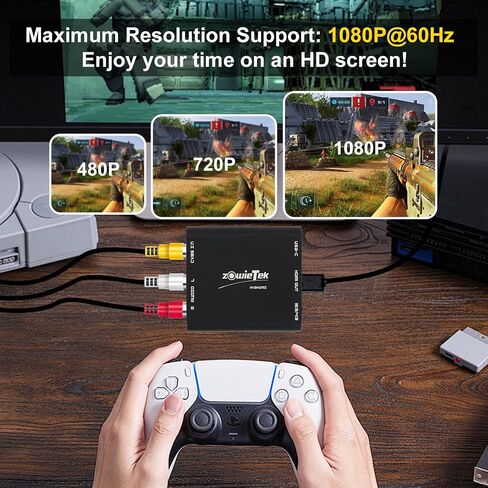 محول zowietek AV/RCA/CVBS إلى HDMI، ألومنيوم ممتاز متين، لا يوجد تأخير للألعاب، التوصيل والتشغيل، مفتاح 4:3/16:9، طاقة من النوع C، متوافق مع Wii، N64، PS، SNES، DVD، VHS، VCR، PC in Saudi Arabia