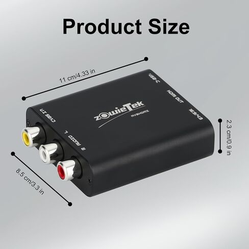 محول zowietek AV/RCA/CVBS إلى HDMI، ألومنيوم ممتاز متين، لا يوجد تأخير للألعاب، التوصيل والتشغيل، مفتاح 4:3/16:9، طاقة من النوع C، متوافق مع Wii، N64، PS، SNES، DVD، VHS، VCR، PC in Saudi Arabia
