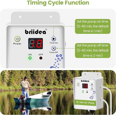Aerator for Bait Bucket, Briidea 12 Volt Livewell Aerator Pump System with Timing Cycle Function, Dual Outlet, Designed for Use in Fresh and Salt Water to Keep Your Bait Fish Alive in Kuwait