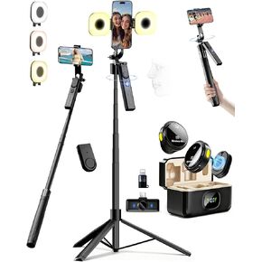 Content Creator Essentials Vlogging Kit for iPhone/Android, 75" Auto Face Tracking Tripod for iPhone with Light & 30H Battery Life Wireless Microphones & Remote for YouTube Starter Kit Video Recording in Saudi Arabia