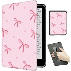 حافظة Teryeefi لجهاز Kindle Paperwhite الجديد الجيل الثاني عشر 2024 وKindle Colorsoft Signature Edition، غطاء واقٍ خفيف الوزن من جلد البولي يوريثان مع وظيفة حزام اليد (نقطة بولكا وردية) in Kuwait