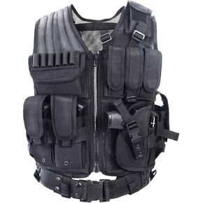 BOMTURN Tactical Vest Outdoor Ultra-Light Breathable Durable Mesh Airsoft Vest Adjustable Detachable Belt & Holster in Kuwait