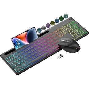 Wireless Keyboard and Mouse Combo with 10 Colored Backlits, Phone Holder in Saudi Arabia