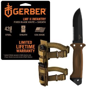 Gerber Gear LMF II Infantry Survival Knife, Made in USA Military Grade Tactical Fixed Blade with Serrated Edge, Shock Absorbing Handle, Molle Sheath and Sharpener, Black in Saudi Arabia