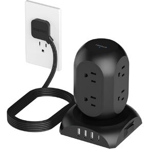 TESSAN Flat Plug Tower Power Strip with 1050J Surge Protector, 10 Ft, Black in Saudi Arabia