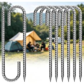 12 Inch 5/16" Rebar Stakes 8-Pack, Heavy Duty J-Hook Tent Stakes, Galvanized Steel Ground Anchors for Camping, Garden, Yard, Trampoline and Fence in Saudi Arabia