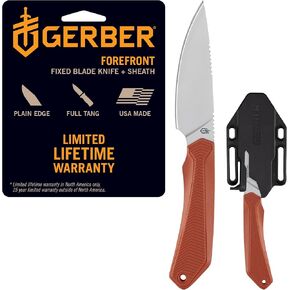 Gerber Gear Forefront - شفرة ثابتة، سكين صيد تانغ كامل مع قبضة مريحة وغمد متين - سكين خفيف الوزن للتخييم والبقاء على قيد الحياة والميدان - صنع في الولايات المتحدة الأمريكية - حافة سوداء عادية in Saudi Arabia
