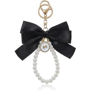 Bloomish Phone Charm, Ribbon Bow Keychain for Women - Handmade Keyring with Faux Pearl Beaded Wristlet, Cute Bag Pendant for Car Keys, Purse, Backpack, Cellphone Decor - Gift for Girls in Saudi Arabia