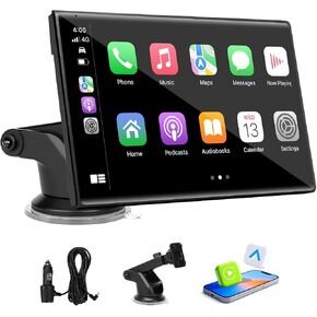 7 inch Carplay Screen for Car - Supports Wireless Apple Carplay & Android Auto, Portable Touchscreen with Bluetooth, Navigation, Voice Control, Mirror Link,Universal for All Cars (Black) in Saudi Arabia