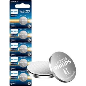 PHILIPS CR2025 Battery 5 Pack | CR 2025 Batteries | Up to 70% More Power | 10 Year Shelf Life | CR 2025 3v Lithium Coin Battery | Best for Car Key Fob Remote, Medical Devices, Watches. in Saudi Arabia
