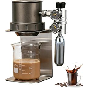 Pneumatic Espresso Machine, Portable Manual Coffee Maker with Dual Pressure Gauge, Includes 200ml Measuring Cup for Home Office (Stainless) in Saudi Arabia
