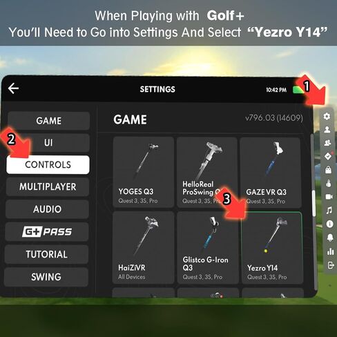 YEZRO Y14 Golf Club Attachment for Meta Quest 3/Quest 3S/2, 20.5" Weighted VR Golf Club Handle Accessories for Golf + — Aluminum One-Piece Build, Real Grip, No Screws — for Right Controller in Saudi Arabia