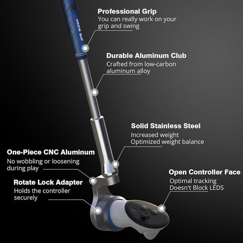 YEZRO Y14 Golf Club Attachment for Meta Quest 3/Quest 3S/2, 20.5" Weighted VR Golf Club Handle Accessories for Golf + — Aluminum One-Piece Build, Real Grip, No Screws — for Right Controller in Saudi Arabia