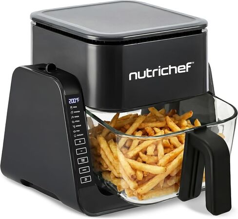 NutriChef 4 QT Air Fryer & Grill | 7-1 Preset Cook Modes | Transparent Fry Bowl for Best Cooking Results | Cook Shrimp, Steak, Fries, Wings & More | 4 QT Glass Air Fryer & 1.2 QT Grill | Black in Saudi Arabia