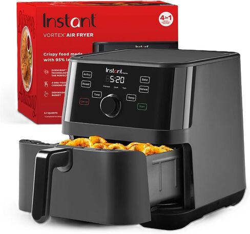 مقلاة هوائية Instant Pot Vortex 5.7QT، خيارات برنامج مخصص، وظائف 4 في 1، تقنية EvenCrisp التي تعمل على التقشير والتحميص والخبز وإعادة التسخين، أكثر من 100 وصفة داخل التطبيق، من صانعي Instant Pot، أسود in Kuwait
