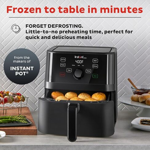 مقلاة هوائية Instant Pot Vortex 5.7QT، خيارات برنامج مخصص، وظائف 4 في 1، تقنية EvenCrisp التي تعمل على التقشير والتحميص والخبز وإعادة التسخين، أكثر من 100 وصفة داخل التطبيق، من صانعي Instant Pot، أسود in Kuwait