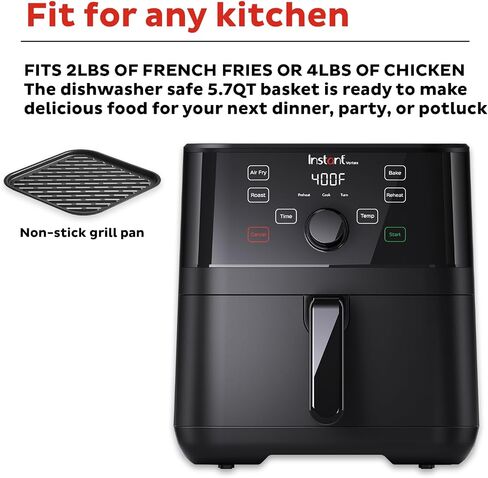 مقلاة هوائية Instant Pot Vortex 5.7QT، خيارات برنامج مخصص، وظائف 4 في 1، تقنية EvenCrisp التي تعمل على التقشير والتحميص والخبز وإعادة التسخين، أكثر من 100 وصفة داخل التطبيق، من صانعي Instant Pot، أسود in Kuwait
