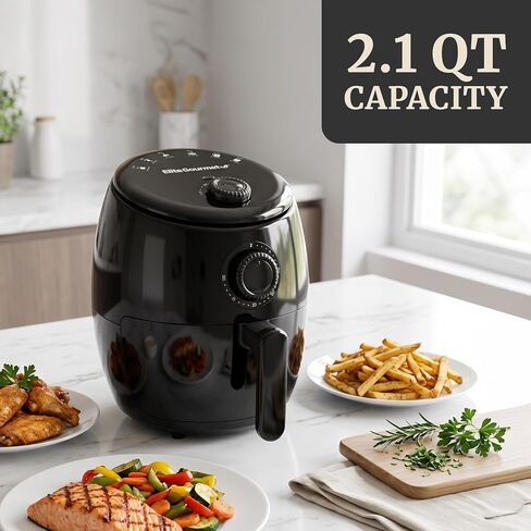 Elite Gourmet EAF0201X مقلاة هوائية شخصية، بدون زيت، 1000 واط، 2.1 كيو تي، أسود in Saudi Arabia