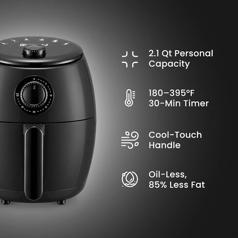 Elite Gourmet EAF0201X مقلاة هوائية شخصية، بدون زيت، 1000 واط، 2.1 كيو تي، أسود in Saudi Arabia
