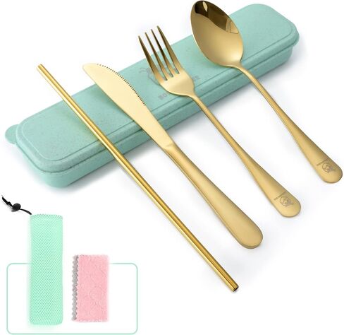 Boulder Bee Travel Utensils Set Stainless Steel with Carrying Case (Gold) in Saudi Arabia