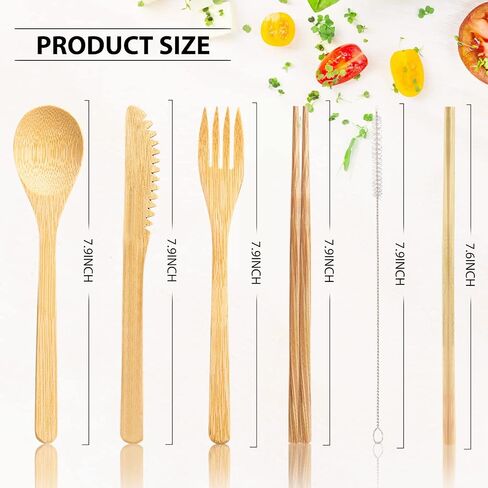 4 Sets Bamboo Utensil Travel Cutlery Set, Reusable Bamboo Utensil Fork Knife Spoon Chopsticks Straw Cleaning Brush for Eating Travel Picnic Office School (Vintage Style) in Saudi Arabia