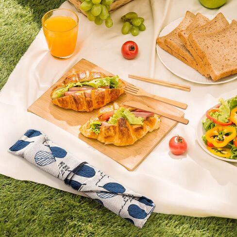4 Sets Bamboo Utensil Travel Cutlery Set, Reusable Bamboo Utensil Fork Knife Spoon Chopsticks Straw Cleaning Brush for Eating Travel Picnic Office School (Vintage Style) in Saudi Arabia