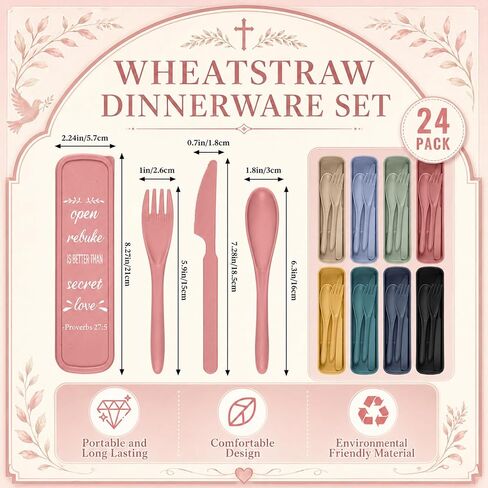 Hushee 24 Pack Christian Gifts Bulk Reusable Travel Utensils Set with Case in Saudi Arabia