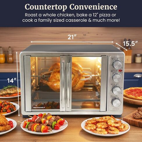 Elite Gourmet ETO4510B# French Door Convection Oven 47.5Qt, Stainless Steel in Saudi Arabia