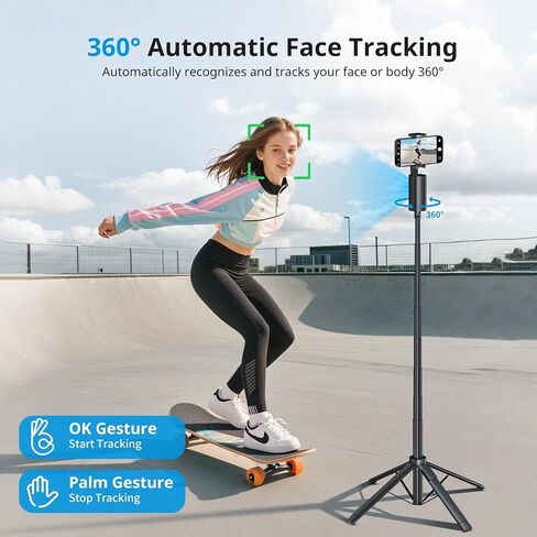 Fuloview Auto Face Tracking Tripod,67''Phone Tripod for iPhone,360° Rotation Follows Your Movement,Bluetooth Remote,Phone Holder for Vlog,Live Streaming, Video Call,Content Creators. in Saudi Arabia