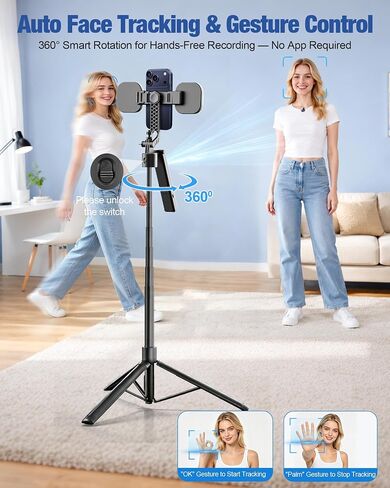مجموعة أدوات إنشاء مقاطع الفيديو الأساسية لـ Content Creator لأجهزة iPhone/Android، حامل ثلاثي القوائم لتتبع الوجه التلقائي مقاس 75 بوصة لأجهزة iPhone مع ميكروفونات لاسلكية خفيفة وعمر بطارية 30 ساعة وجهاز تحكم عن بعد لتسجيل فيديو YouTube Starter Kit in Saudi Arabia
