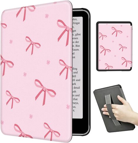 حافظة Teryeefi لجهاز Kindle Paperwhite الجديد الجيل الثاني عشر 2024 وKindle Colorsoft Signature Edition، غطاء واقٍ خفيف الوزن من جلد البولي يوريثان مع وظيفة حزام اليد (نقطة بولكا وردية) in Kuwait
