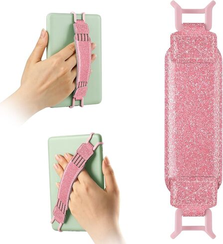 HoYiXi Universal Soft Elastic Hand Strap for 6-7'' eReader, Compatible with Kindle, Kobo, Pocketbook, Tolino, High-Elasticity Hand Strap Finger Grip Holder for 6'',6.8", 7" eReader,Pink Glitter in Saudi Arabia