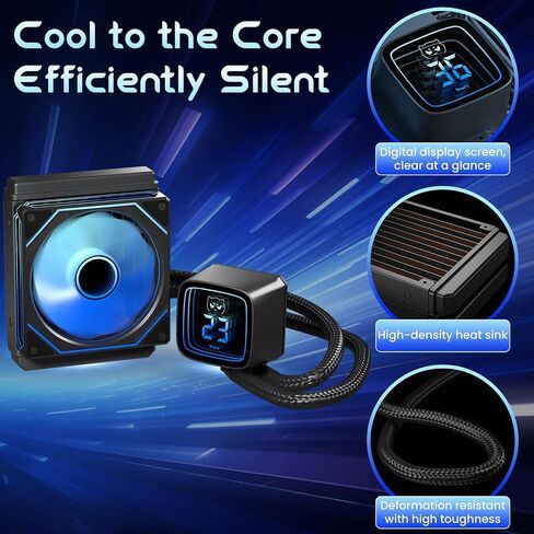 120MM CPU Liquid Cooler with Digital Display Pump,AIO CPU Water Cooler,120mm ARGB PWM Fans,28 Led Besds,LGA 1700/1200/115X/1366/775&AM5/AM4 in Saudi Arabia